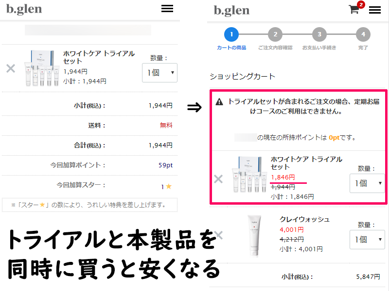 セールの間だけ本製品と一緒に買うとトライアルセットが安くなる